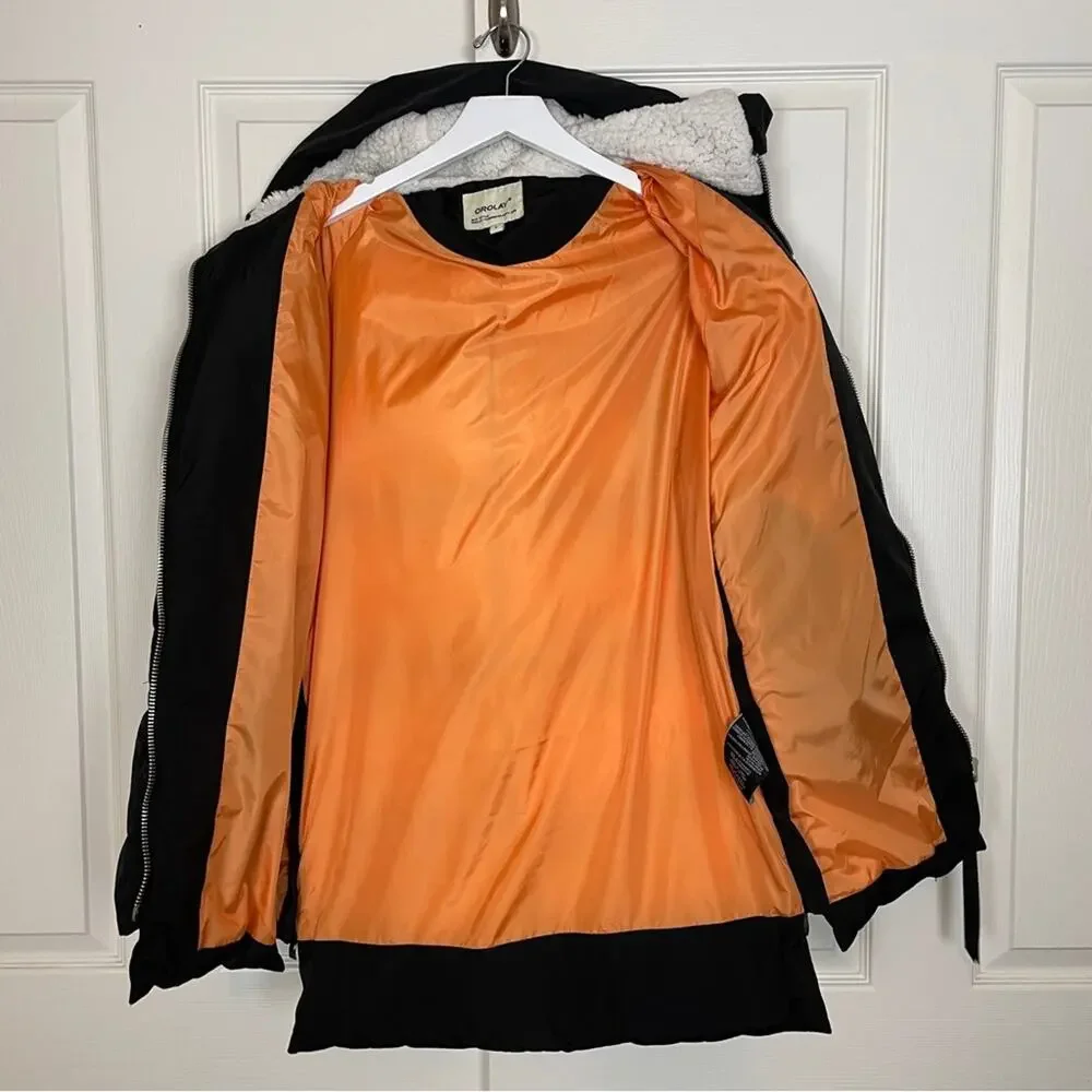 Orolay Thickened Down Black Parka Hooded Puffer Jacket Sz S